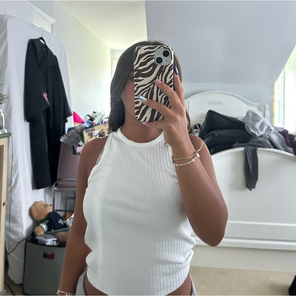 Urban Outfitters White Ribbed Halter Neck Top